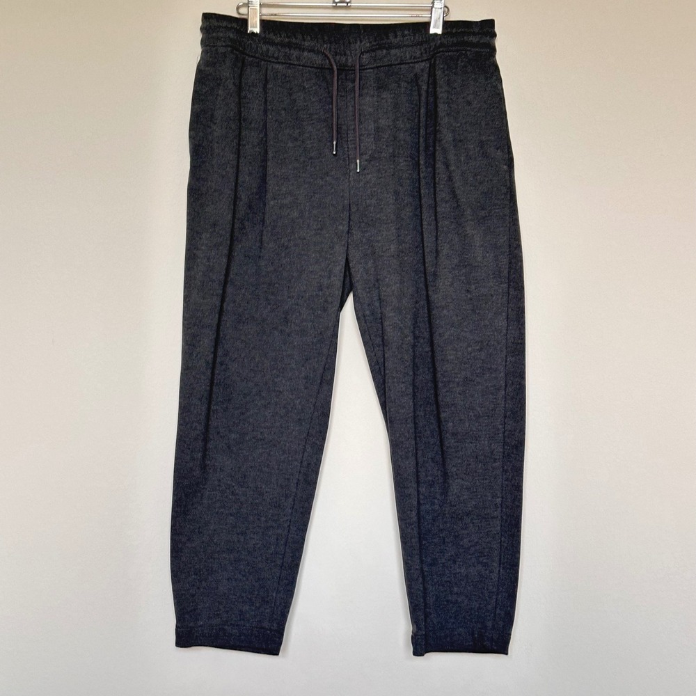 Zara Man Dark Gray Pleated Jogger Pants Mens Large Tapered Drawstring 4432/305‎